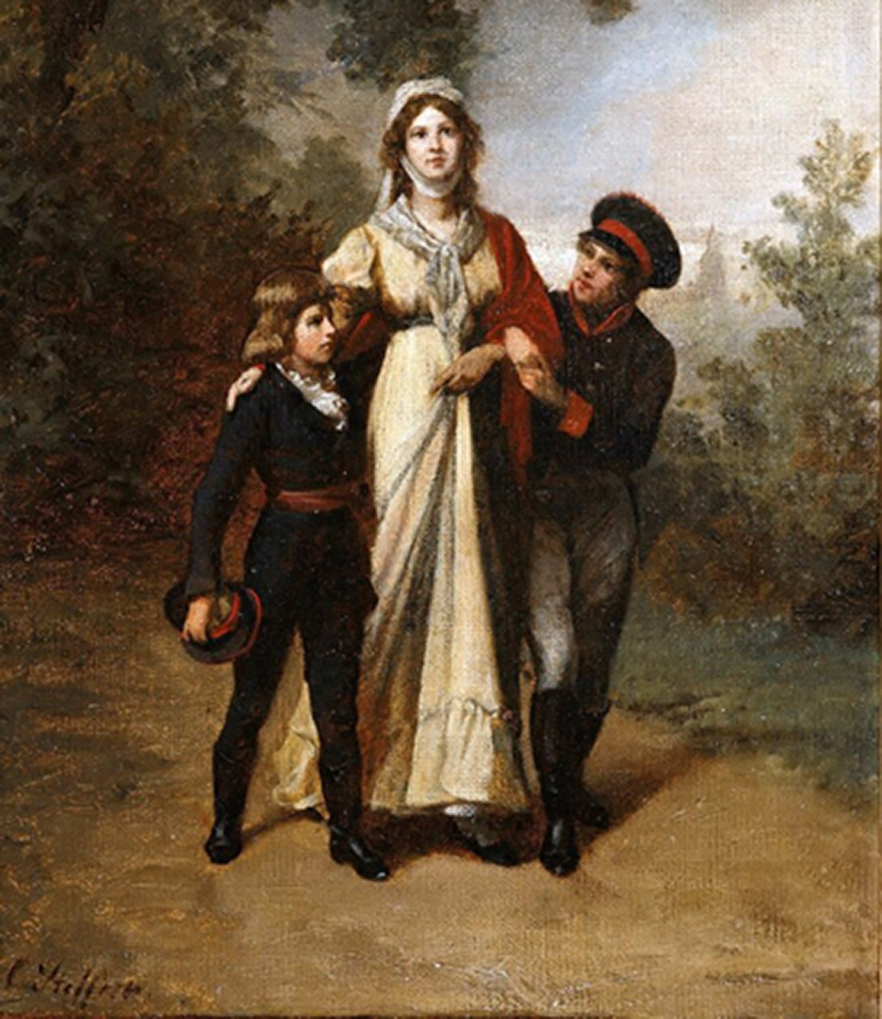 Королева Луиза с сыновьями в парке Луизенваль. Картина Карла Штеффика (около 1886 г.)