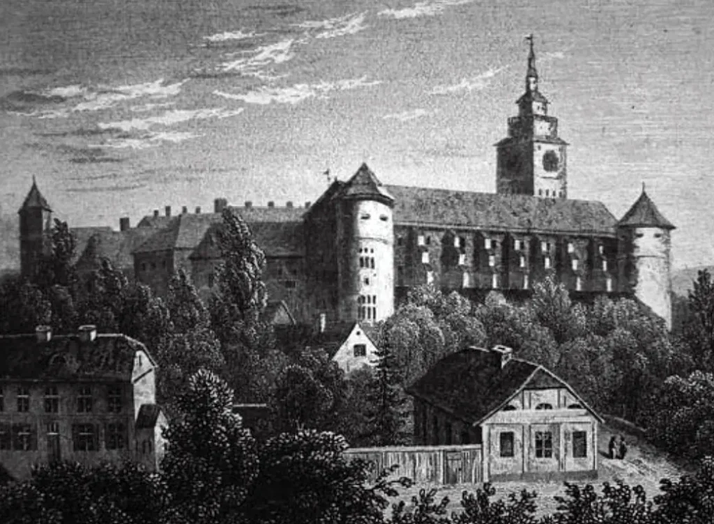 Северный флигель Замка и дом Канта. 1834 год. Рисунок Фроммеля