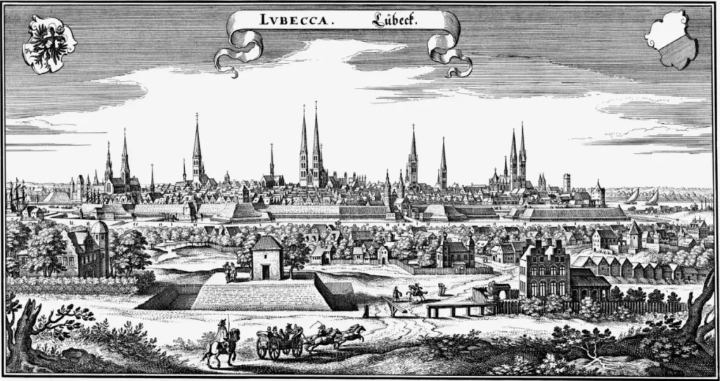 Любек в 1641 году, старинная гравюра