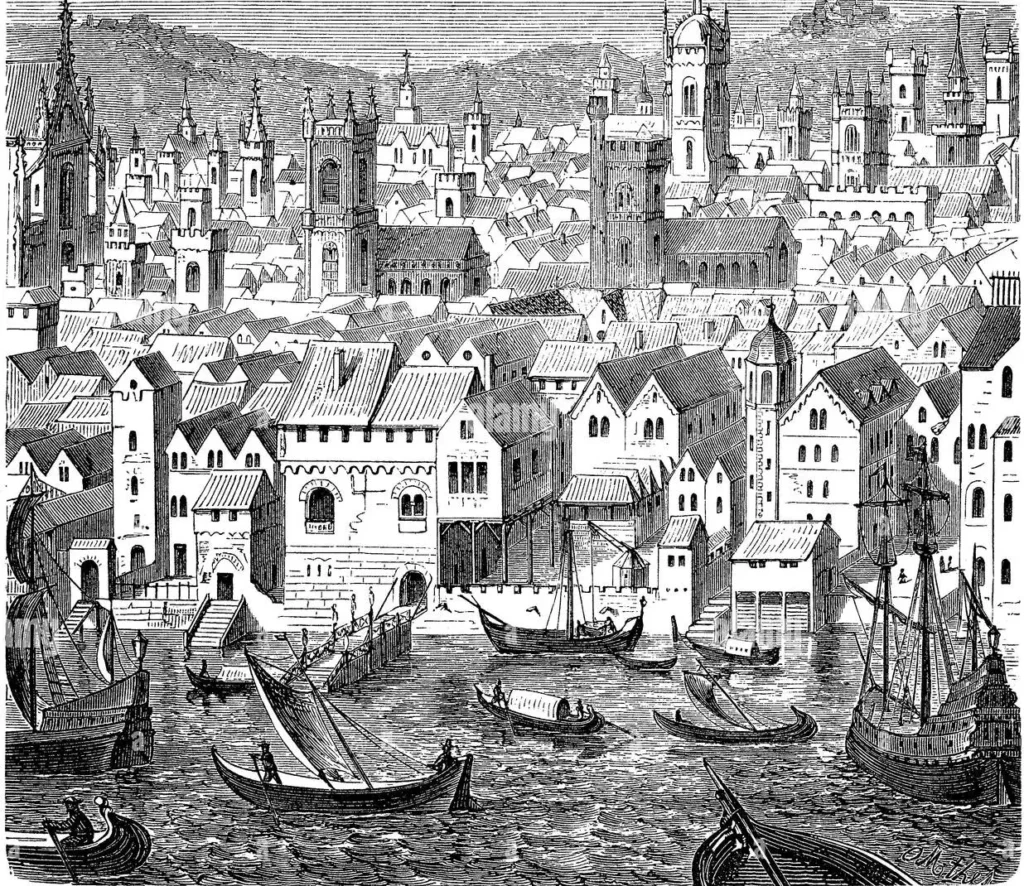 Гравюра (XIV–XVII вв.) порта Кёнигсберга, где началась история Калининграда как торгового узла Ганзы
